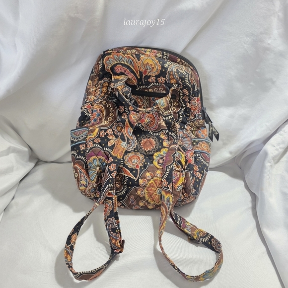 Vera Bradley Paisley Boho Mini Backpack Quilted Brown Black Retired